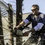man cutting a tree